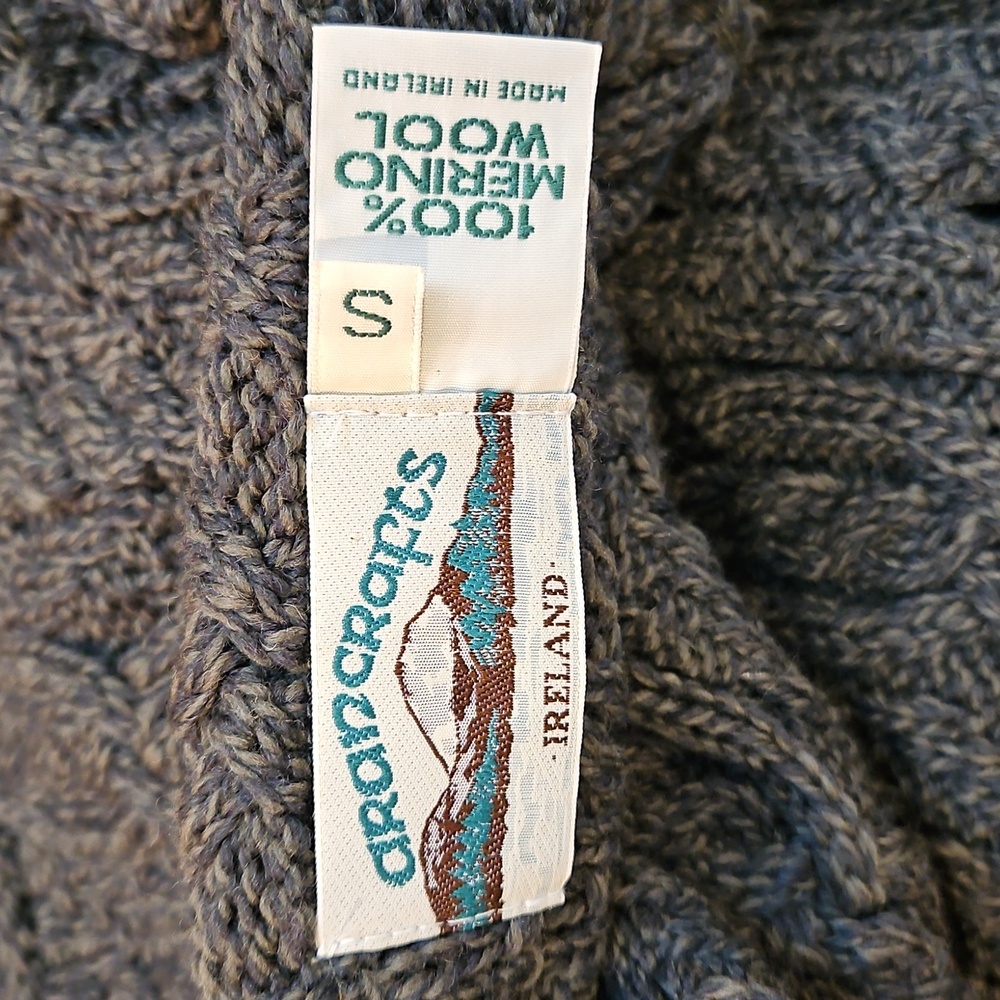 Aran Craft Cardigan | Large  Collar | Forest Green | Button Up | Pockets Size S - Picture 11 of 16